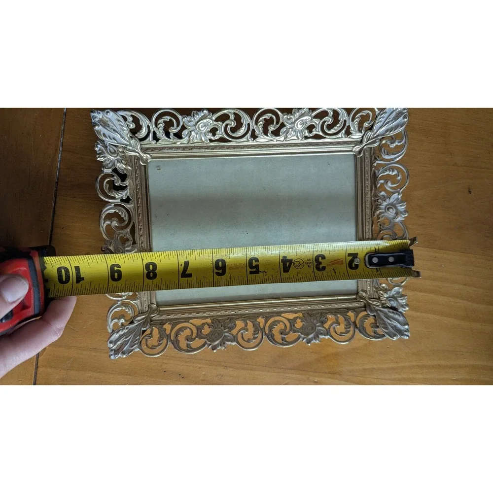Vintage Ornate Gold Filigree Metal Picture Frame Floral Scrollwork 5x3.5